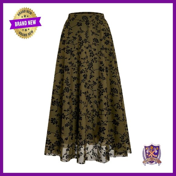 Maxi Skirt Mesh Flowy Ruffle High Waist Ankle Length Zipper
